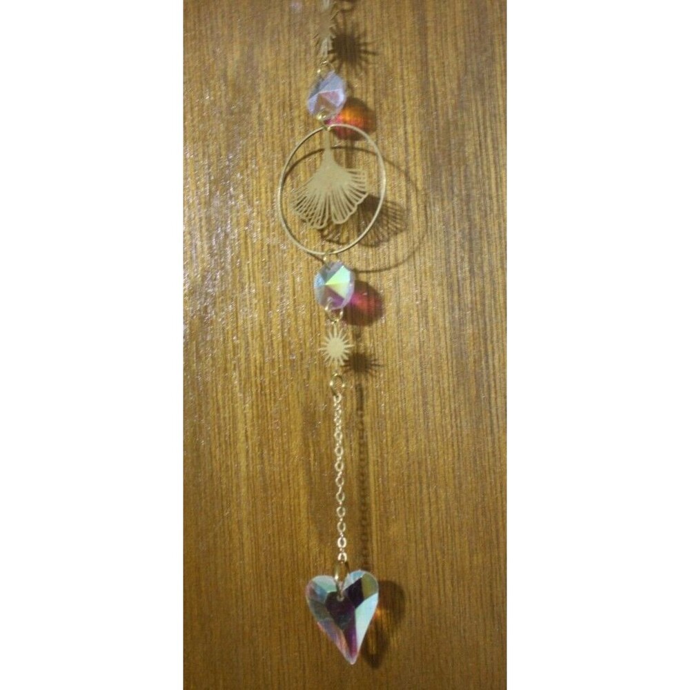 Suncatcher Crystal Light Prism Heart Sun Leaf Gold Star Brass 18" Garden Window